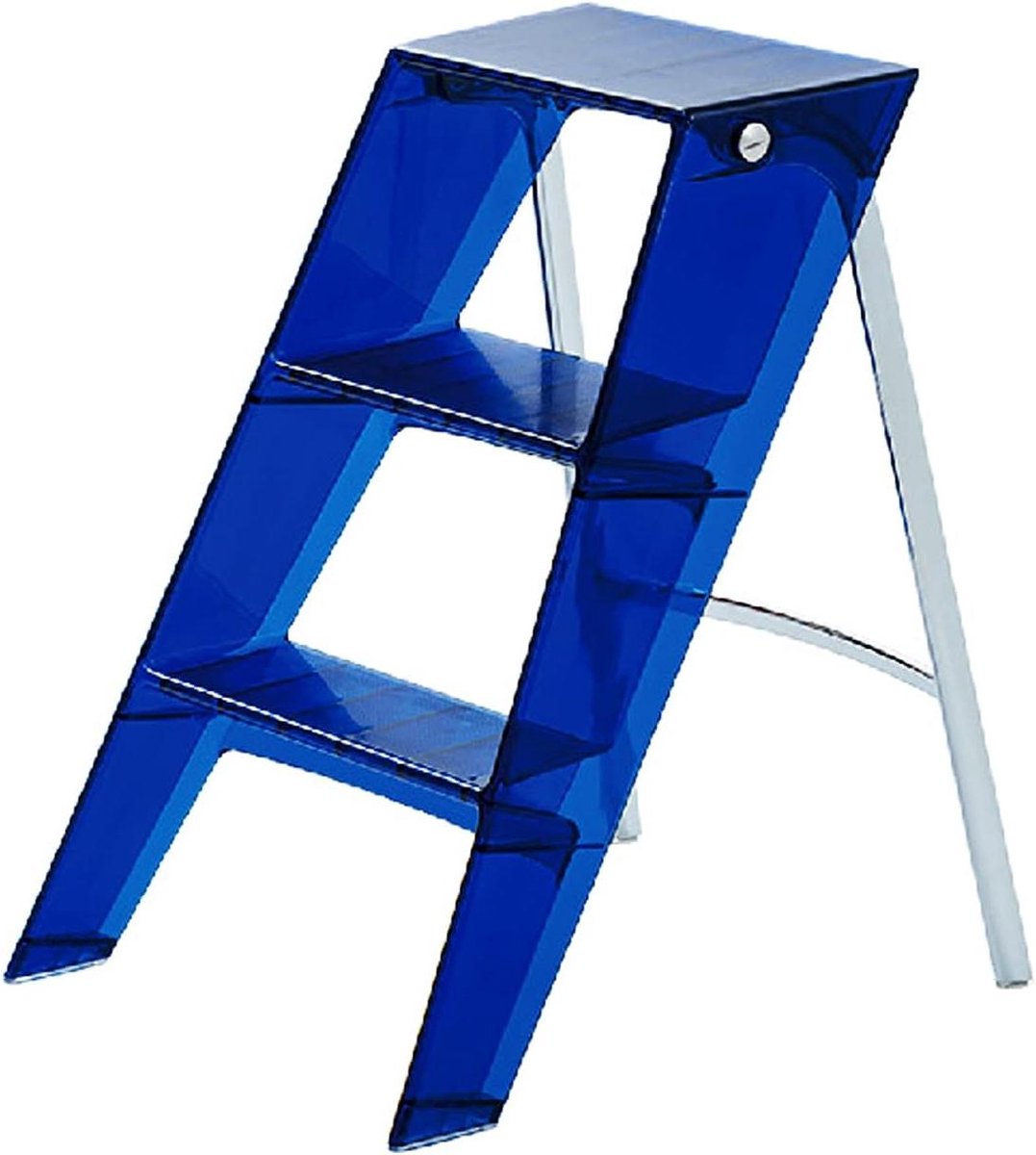 Vouwladder Drie Treden - Klapkruk Stabiliteit - Veilig Klussen - Transparant Platform - 61.5 cm - Blauw