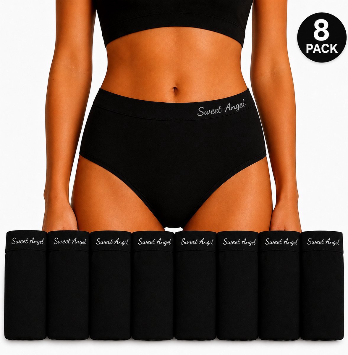 Sweet Angel Dames slips hoge taille 8-pak - Zwart - 3XL