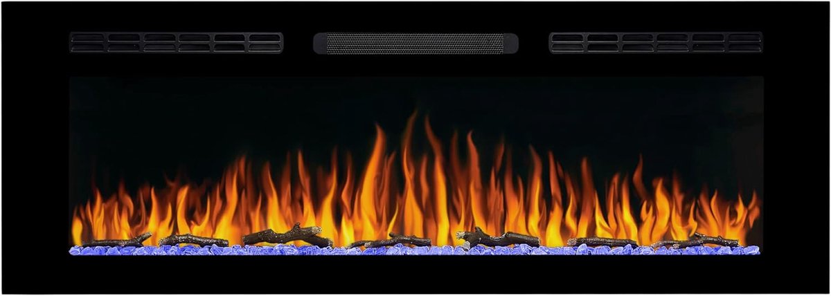 SnelShoppen - Elektrische Haard AF50WR Multicolor, Verwarming 900/1800W, 3D Vlam Effect, LED Verlichting, Afstandsbediening, Timer, Thermostaat, Zwart