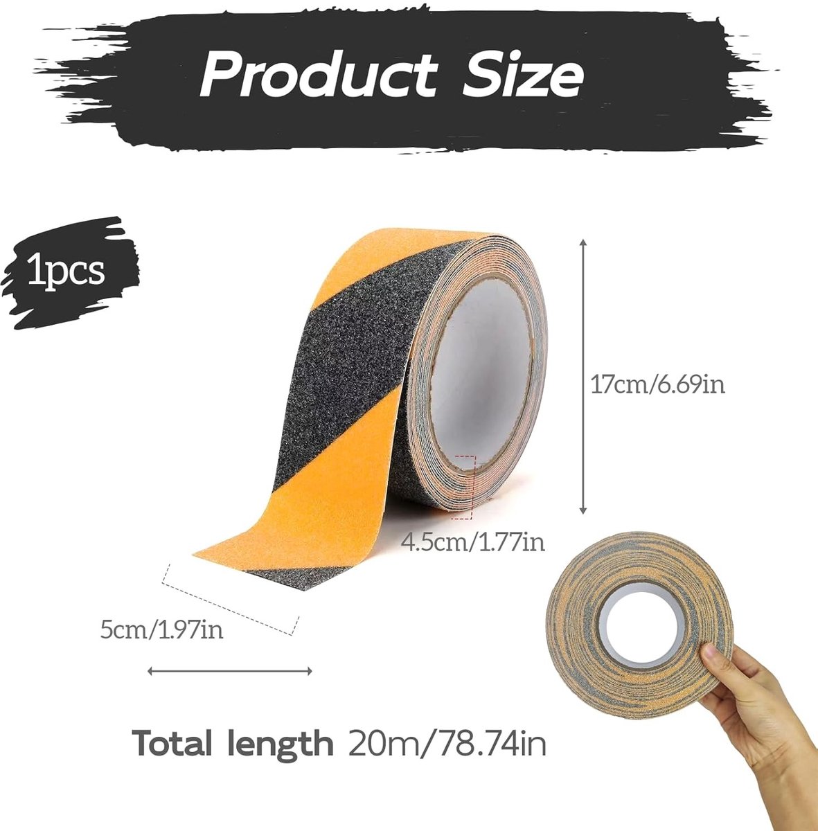 Anti-slip tape 20m x 5cm - zwart gel - maximale grip - veilig lopen binnen en buiten - SnelShoppen
