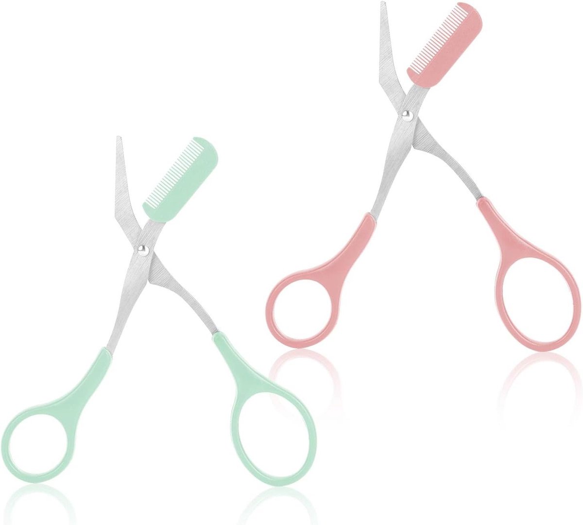 Wenkbrauwschaar met Kam - Wenkbrauwtrimmer Precisie - Wenkbrauwen Vormgeven - Roestvrij Staal - 125 cm Lengte - Mintgroen Perzikroze