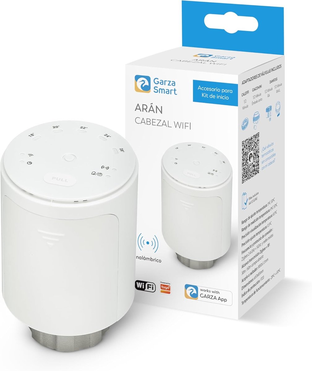 SnelShoppen - Garza WLAN-radiatorkop thermostaatventiel met app- en spraakbediening, handmatige en automatische modi, raamherkenning, vorstbescherming