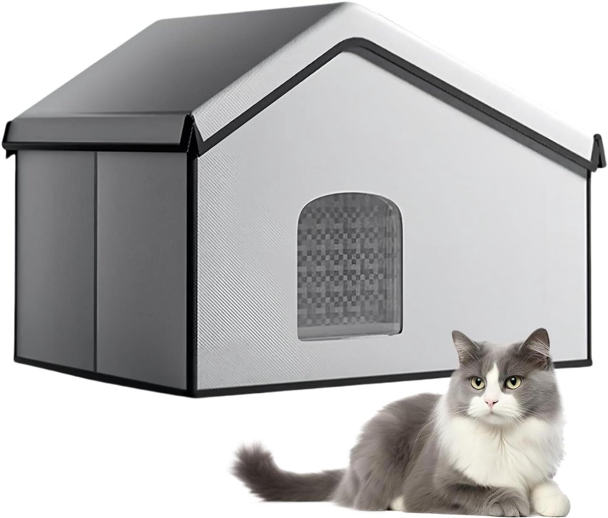 Koel Kattenhuis Buiten - Geïsoleerd Kattenverblijf - Huisdier Koel Houden - Met Ijsbox - 60x45x45cm - Enkele Attribuut
