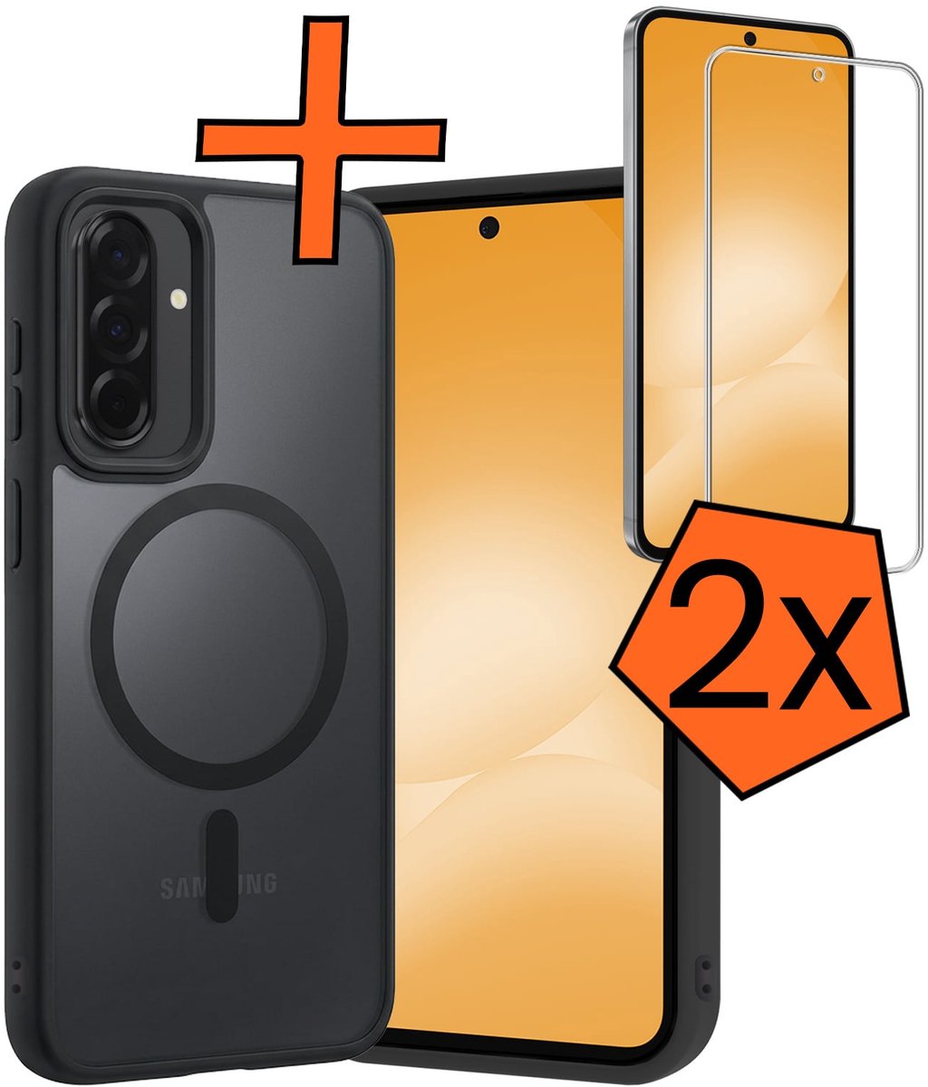 Hoes - Met 2x Screenprotector - Geschikt voor Samsung Galaxy A56 - Magsafe Compatible - Sterk & Shockproof - Back Cover - Shock Proof Case - Telefoon Hoes - Zwart
