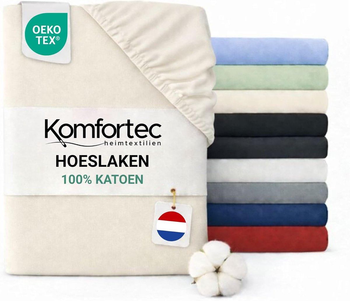 SnelShoppen - Komfortec Jersey Stretch Hoeslaken 140x200 cm - Fitted Sheet met Rondom Elastiek - 100% Katoen - Ecru voor Bedden en Logeerbedden