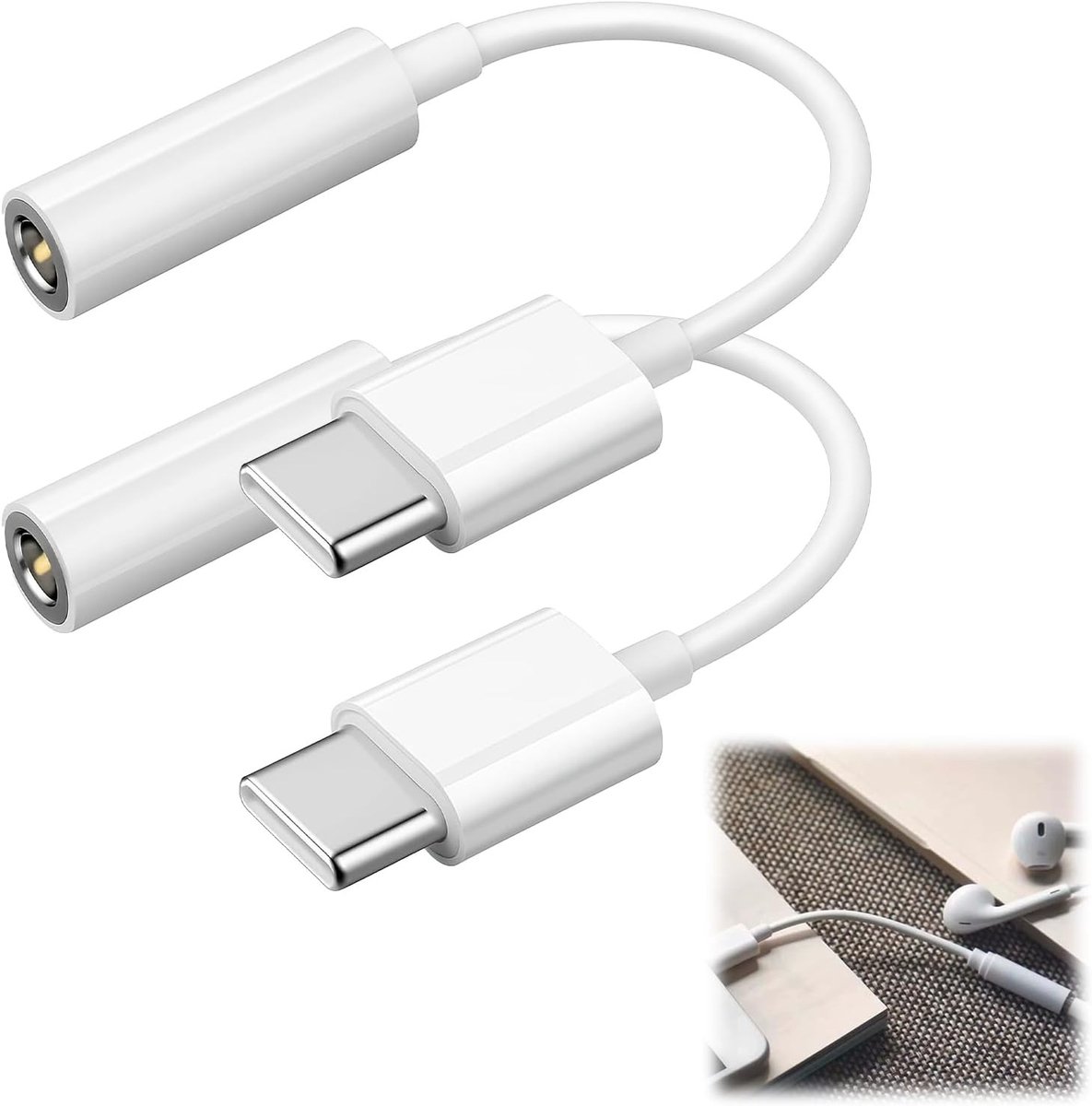 USB C naar Jack - 2x 3.5mm audioadapter - Type C aux dongle - Directe verbinding voor hoofdtelefoons - ShopVlot
