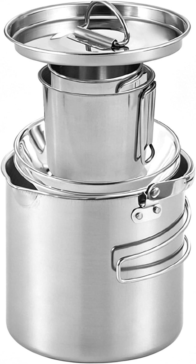 Camping Waterkoker Mok Set - Outdoor Koffie Set - Buiten Koken - Roestvrij Staal - 5 Delig - Zilver — afbeelding 5