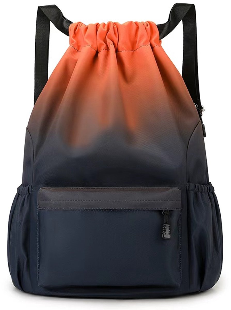Unisex casual rugzak, lichtgewicht rugzak met trekkoord, ruime wandel- en schooltas, waterdichte tas met trekkoordvak - zwart met kleurverloop