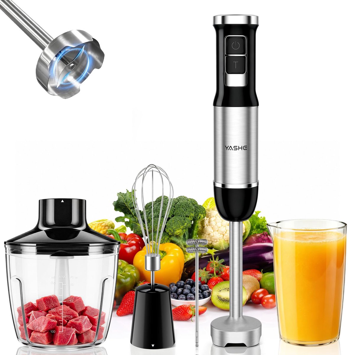 YASHE staafmixerset - 1000 W - 5-in-1 - zwart