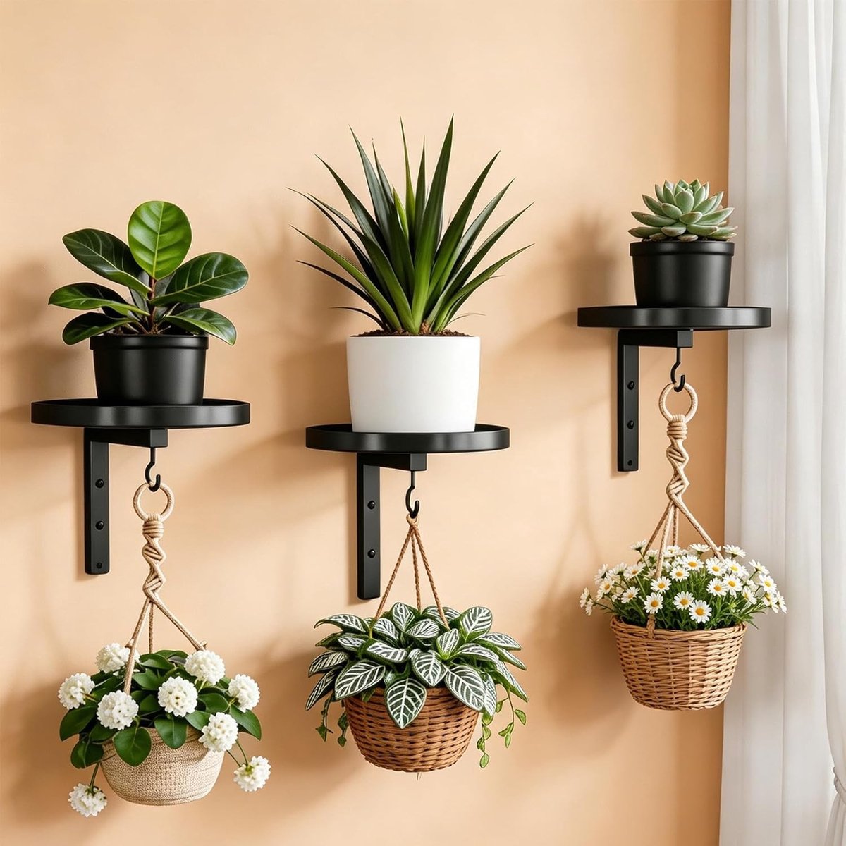 Wandplantenhouder - Plantenrek muur - Planten presenteren - Stevige metalen constructie - 227 kg draagkracht - Zwart