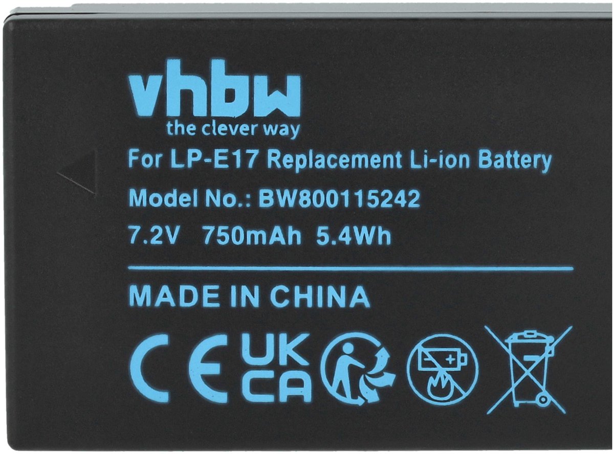 vhbw Vervangende batterij voor Canon LP-E17 camera (750 mAh, 7,2 V, Li-ion)