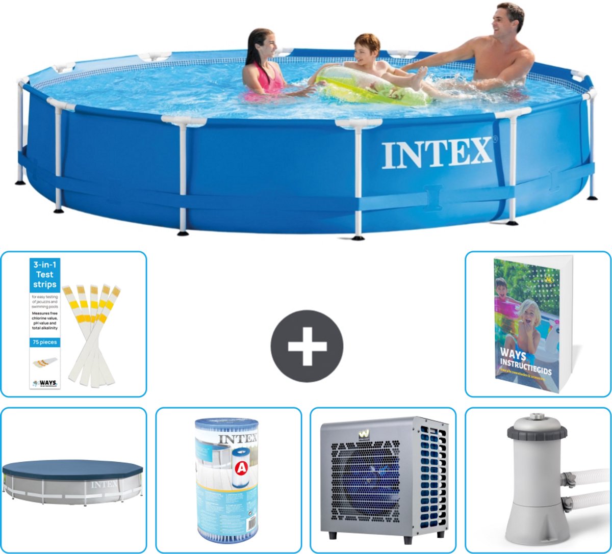 Intex Rond Frame Zwembad - 366 x 76 cm - Blauw - Inclusief Afdekzeil - Filter - Warmtepomp - Zwembadfilterpomp - 7-delig