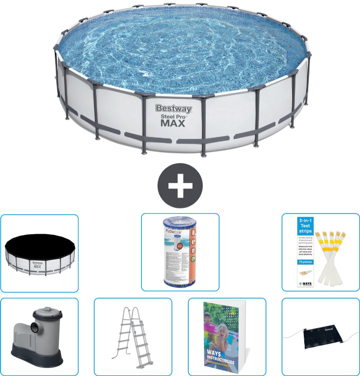 Bestway Rond Steel Pro MAX Zwembad - 549 x 122 cm - Grijs - Inclusief Pomp - Ladder - Afdekzeil - Filter - Solar Mat - 8-delig