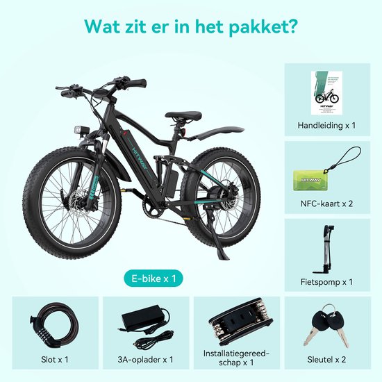 Hitway Elektrische Fiets BK9SR - 26*4.0 Inch Fatbike - Mountain Snow EBike met Afneembare 48V 15Ah Lithium Batterij - City Commuter E-Bike met 250W Motor - Maximale Actieradius tot 90-120 KM - Compatibel met APP en NFC van Hitway — afbeelding 2