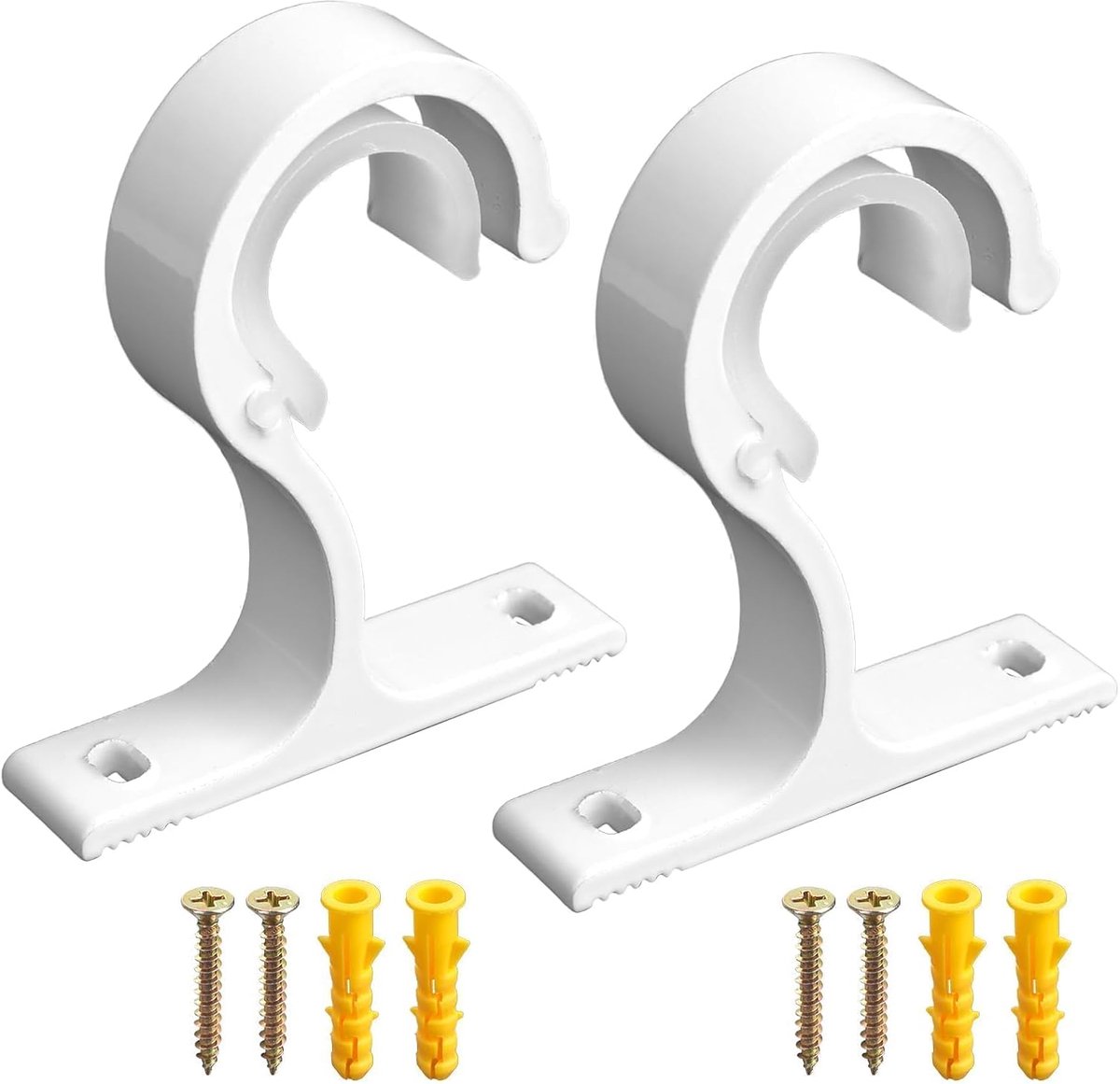 SnelShoppen - Gordijnroede Houder Set van 2, Plafond Gordijn, Ø 25-28 mm, Draperie Haakjes, Wit, Ideaal voor Woonkamer, Slaapkamer, Keuken