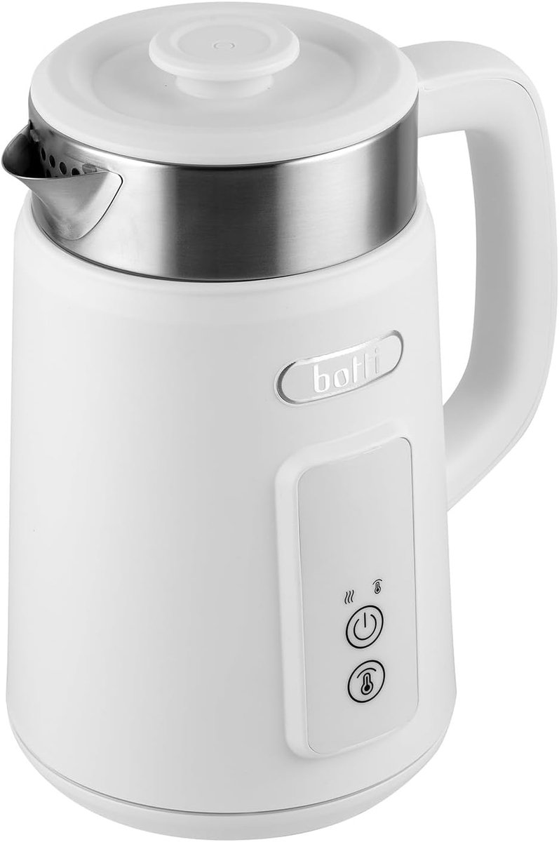SnelShoppen - Botti Luiz Waterkoker 1,5L Wit | LED Temperatuurweergave | Dubbelwandig Design | 360° Draaibare Voet | Snelle Verwarming | Warmhoudfunct