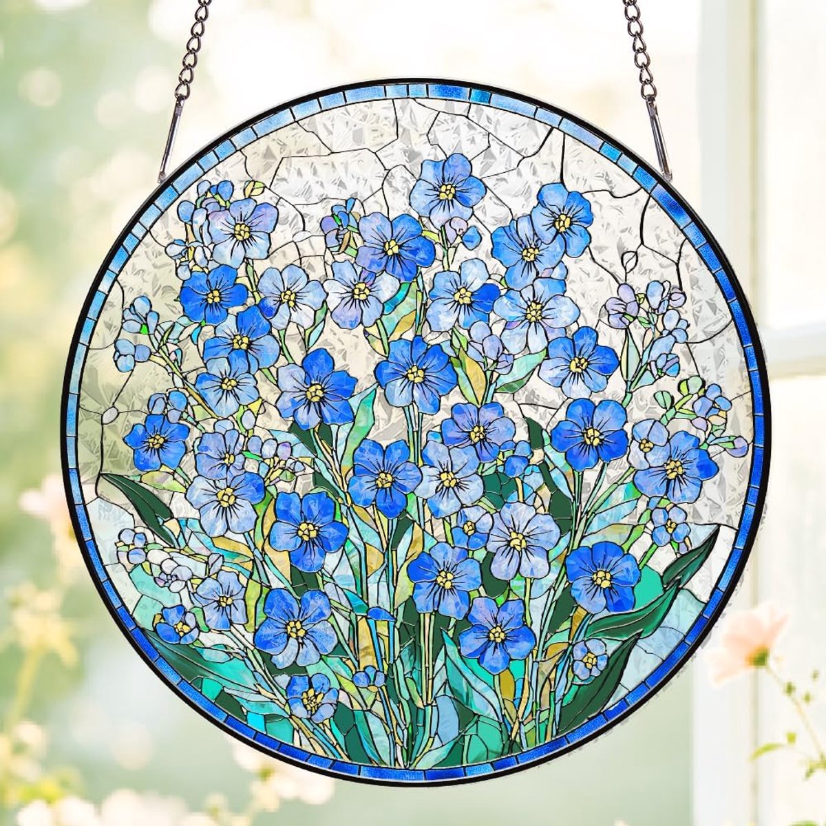 1Pc Bloem Bush Gebrandschilderd Glas Zon Catcher Ronde Venster Decor Regenboog Licht Prisma Suncatcher Opknoping Glas Kunst Voor Thuis Raamdecoratie Kleurrijke 8Inch/20cm