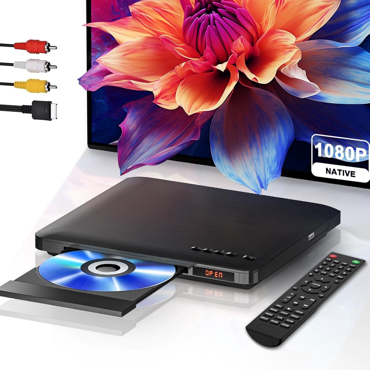 DVD-Speler voor TV met HDMI RCA-Uitgang, 1080P Full HD | Alle Regio DVD/CD Afspelen, USB-Ingang, Geheugenafspelen, CD-Kopiefunctie, PAL/NTSC-Systeem