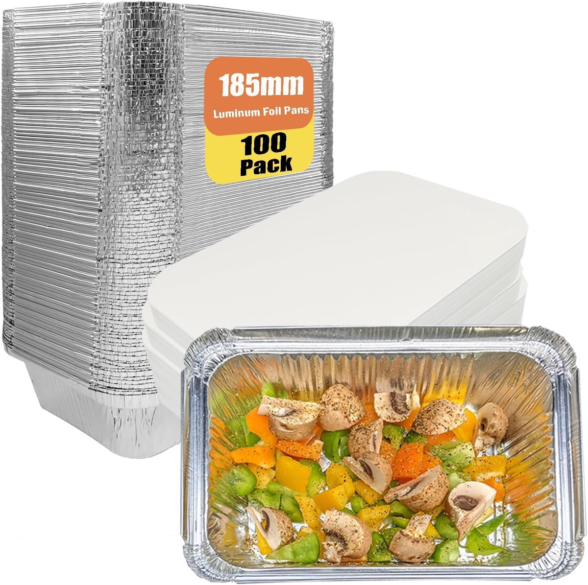 100 stuks aluminium schalen, aluminium schalen met deksel, 700 ml, wegwerpschalen met deksel, bakken en bewaren, robuuste, aluminium grillschalen voor evenementen, feesten en cater