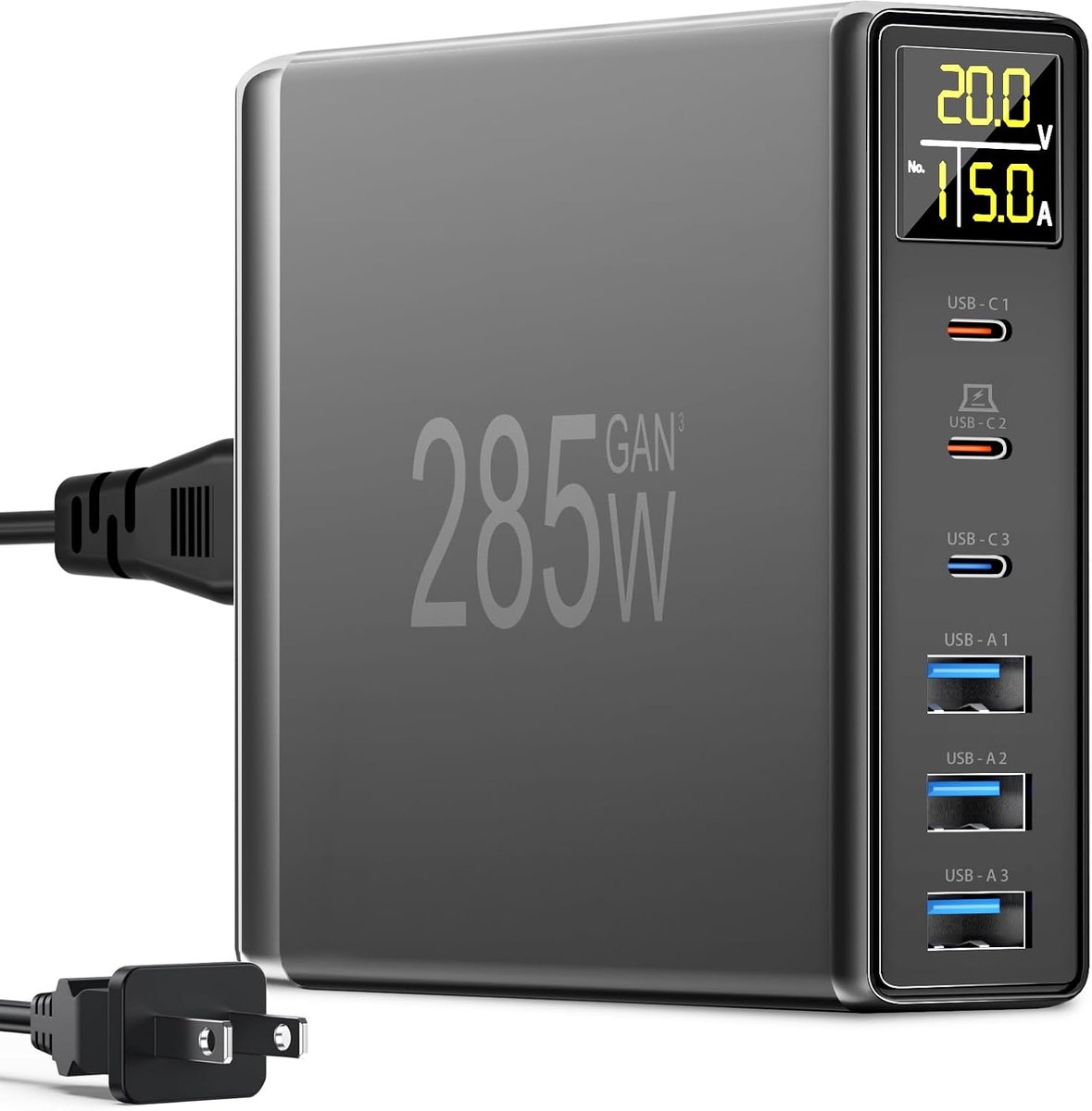 285 W Usb C-oplader, meervoudig, 6 poorten, USB-laadstation Gan met