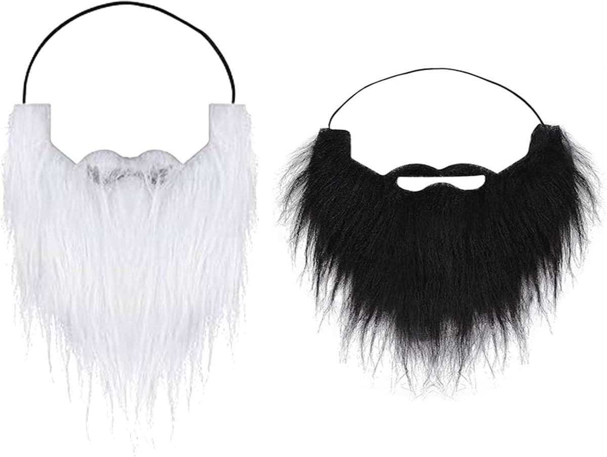 Feest Nieuwigheid Nep Baard, Realistische Halloween Baard, Grappige Baard, Santa Claus Baard, Nep Snor met Elastische Riem Voor Maskerade Masker Halloween Kerstmis Benodigdheden, Zwart/Wit