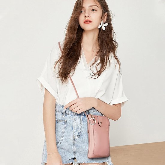 telefoon om te hangen, leren kleine schoudertas voor dames met sleutelhanger, mini-ritssluiting, mobiele telefoon, schoudertas met magnetische tas — afbeelding 2