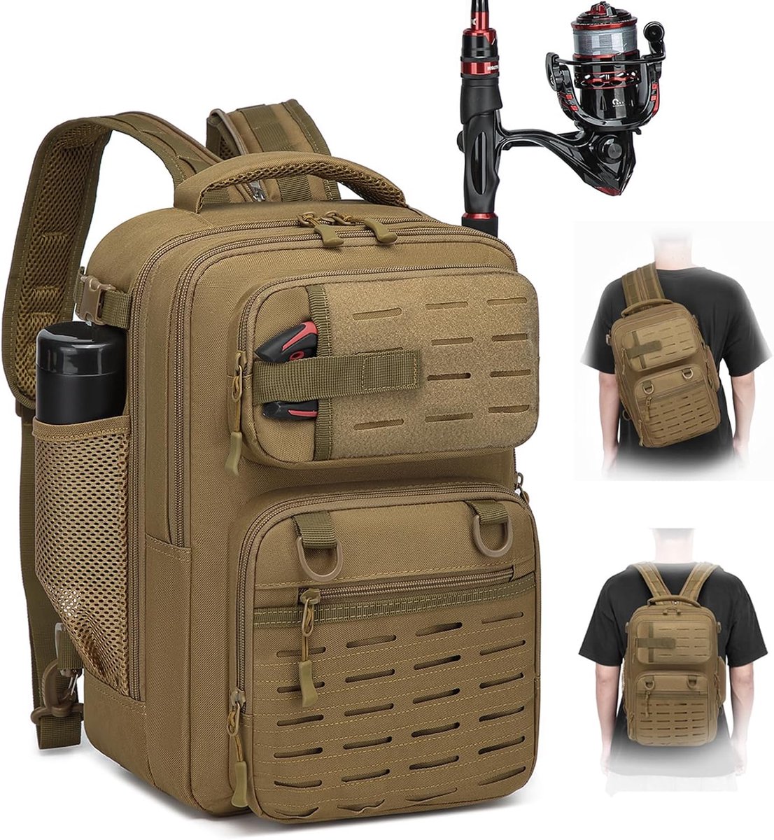 2-in-1 visrugzak met hengelhouder, vistas, 25 liter, tactische