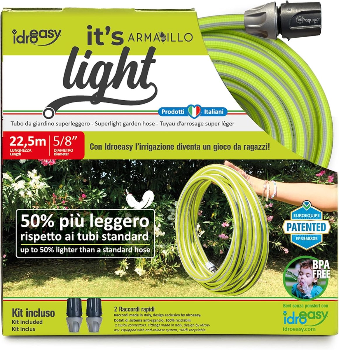 SnelShoppen - Idroeasy Armadillo Superlight 22.5m Tuinslang - Mould-Resistente, Flexibele Water Hose, Lichtgewicht Irrigatie Slang voor Tuin, Landscha