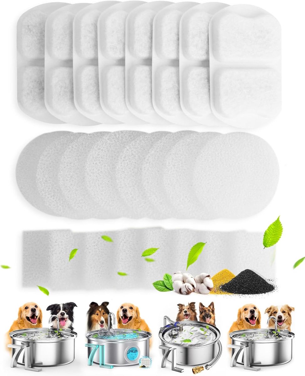 oneisall Vervangingsfilter voor 7L PWF-002 roestvrijstalen waterfontein voor grote honden, 8 stuks per set
