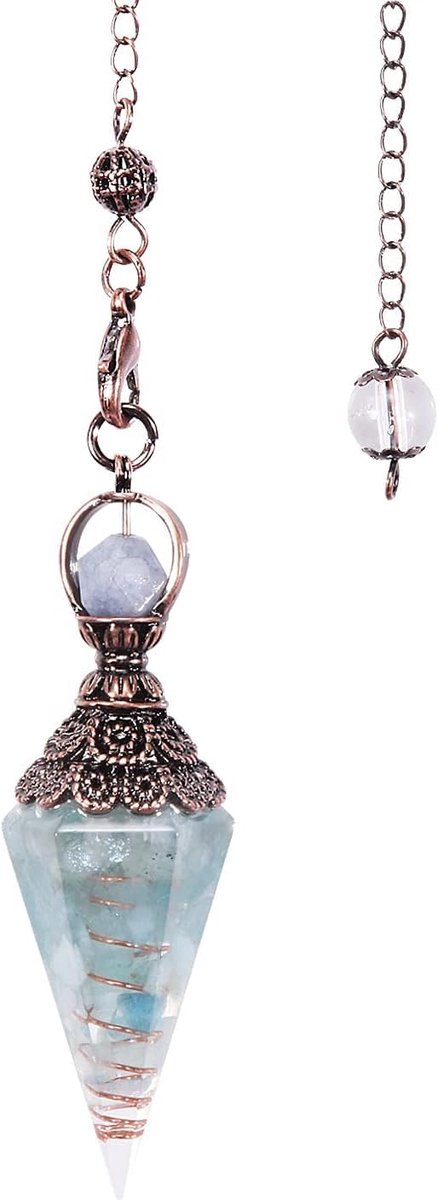 Radiesthesie Slinger Chakra Resin Edelsteen Pendel waarzegen Gradient Healing Stones Hanger met ketting voor Reiki Healing Wichelroedelopen Scrying Balance Meditatie (Aquamarijn)