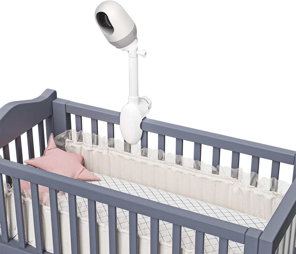 Babyfoon houder - Camera clip - Veilige plaatsing - Sterke klembevestiging - Buigbare arm - Wit