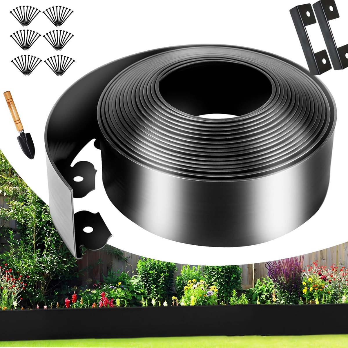 kunststof gazonrand 10 cm x 10 m, met 30 grondankers, 1
