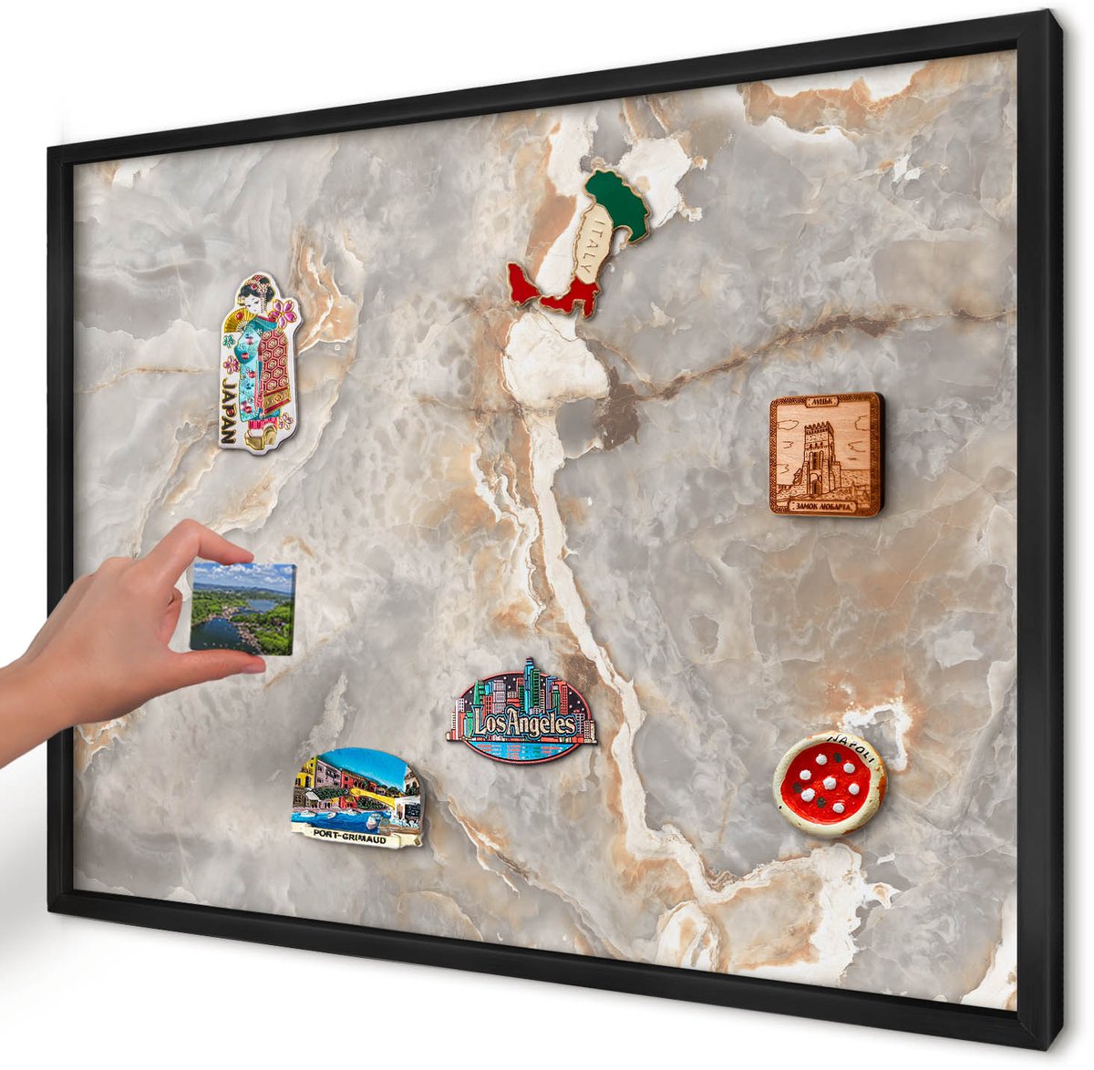 Artprintcave Grijs Magneetbord mit Zwart Frame - 70x50 cm - Marmeren Elegantie Magnetisch Bord - Modern Wandbord Magnetisch - Texturen