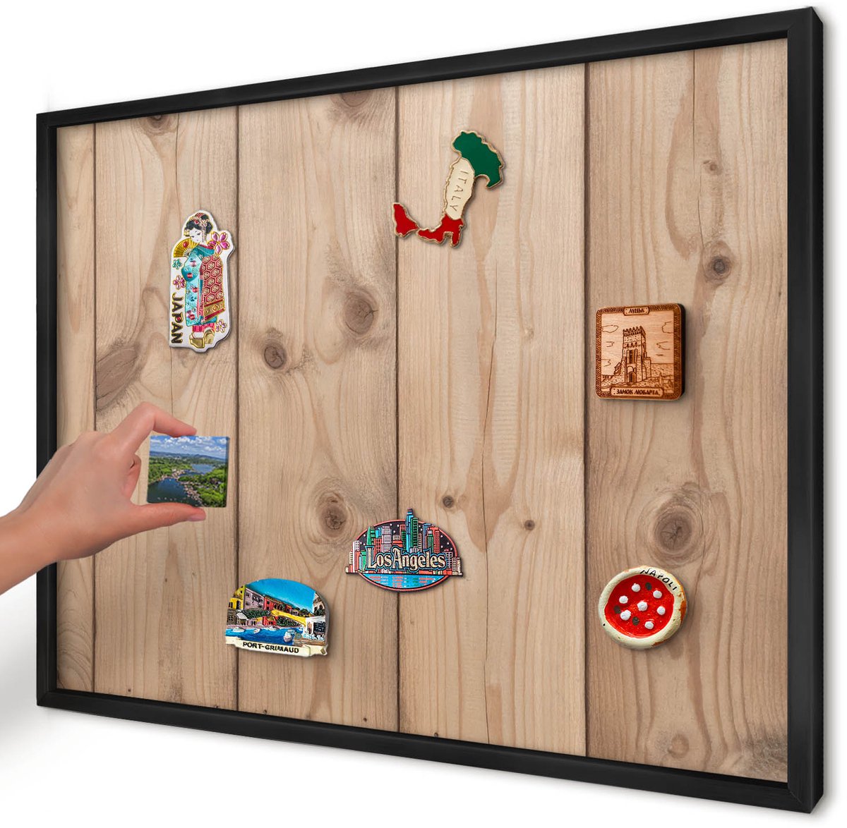 Artprintcave Beige Magneetbord mit Zwart Frame - 70x50 cm - Houtstructuur Magneet Bord mit Frame - Rustiek Magnetisch Bord Voor Magneten - Texturen