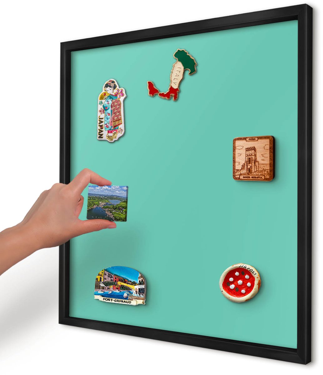 Artprintcave Turkoois Magneetbord mit Zwart Frame - 50x50 cm - Sterke Munt Magneetbord Voor Foto's - Minimalist Notitiebord - Achtergronden En Patronen