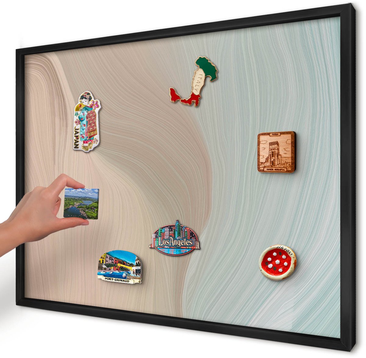 Artprintcave Beige Magneetbord mit Zwart Frame - 70x50 cm - Pastelkleurige Werveling Magneet Bord mit Frame - Abstract Bord Voor Magneten - Abstractie