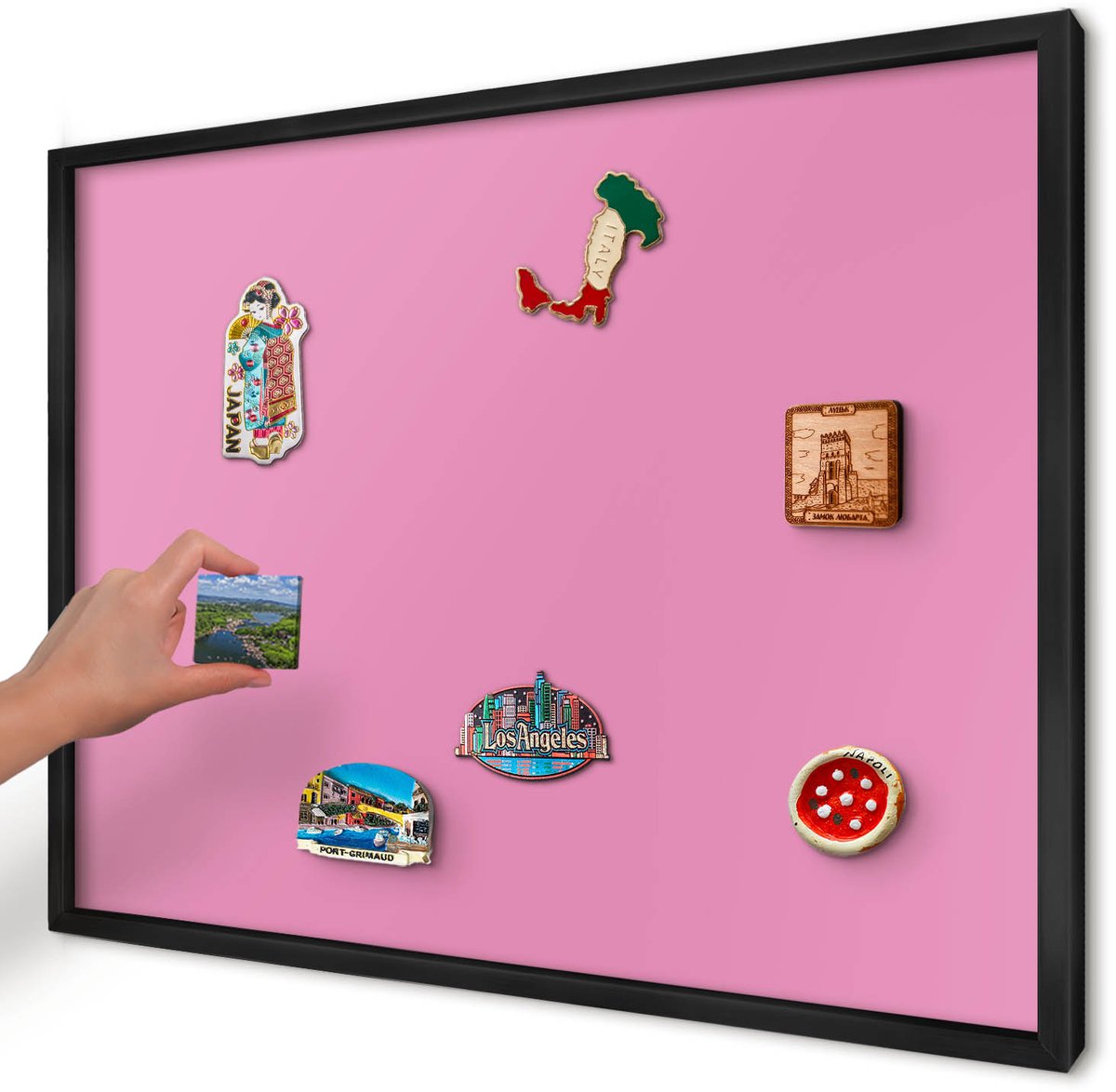 Artprintcave Roze Magneetbord mit Zwart Frame - 70x50 cm - Koel Roze Notitiebord - Minimalist Memobord Keuken - Achtergronden En Patronen