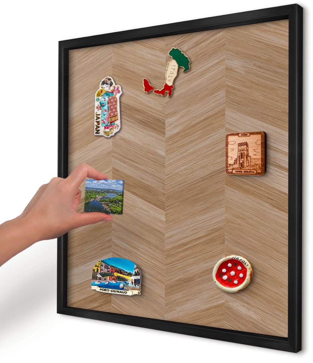 Artprintcave Bruin Magneetbord mit Zwart Frame - 50x50 cm - Houten Visgraatmotief Magnetisch Bord - Rustiek Wandbord Magnetisch - Texturen
