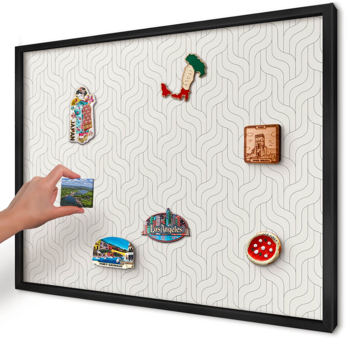 Artprintcave Romig Magneetbord mit Zwart Frame - 70x50 cm - Zachte Golven Magnetische Organizer - Minimalist Magnetisch Bord Voor Magneten - Achtergronden En Patronen