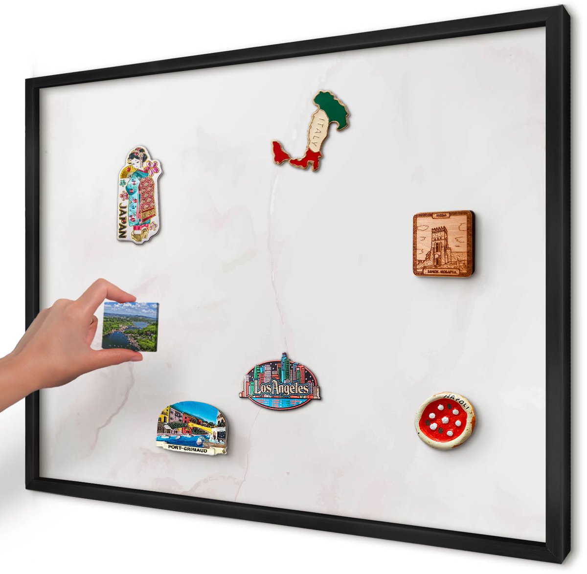Artprintcave Romig Magneetbord mit Zwart Frame - 70x50 cm - Marmeren Elegantie Magneetbord Voor Keuken - Minimalist Notitiebord - Abstractie