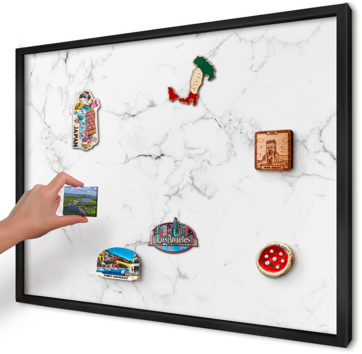 Artprintcave Wit Magneetbord mit Zwart Frame - 70x50 cm - Marmerpatroon Magnetische Organizer - Minimalist Magnetisch Bord Voor Magneten - Texturen