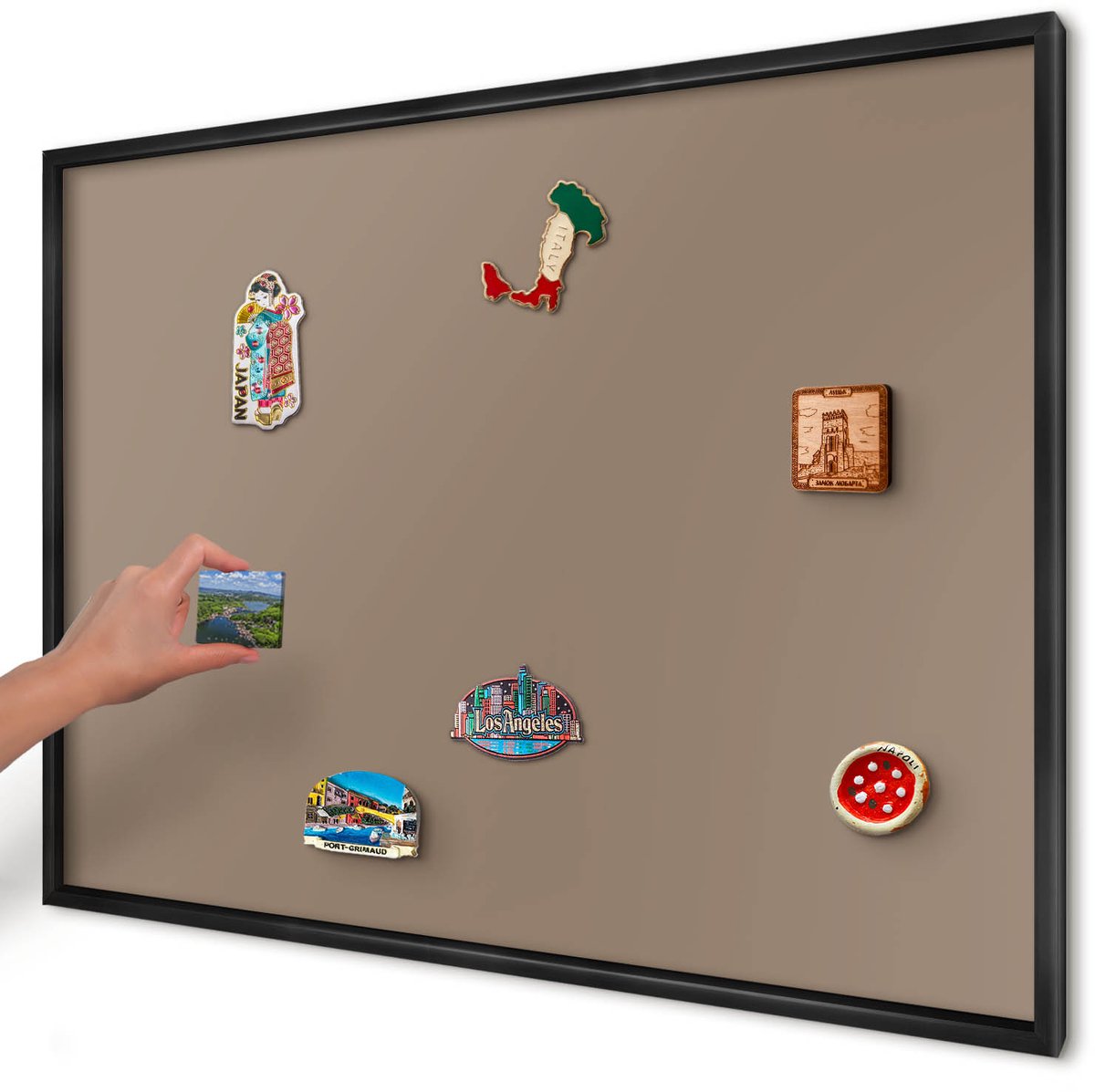 Artprintcave Bruin Magneetbord mit Zwart Frame - 100x70 cm - Neutraal Bruin Magnetisch Bord Voor Magneten - Minimalist Magneet Bord mit Frame - Achtergronden En Patronen