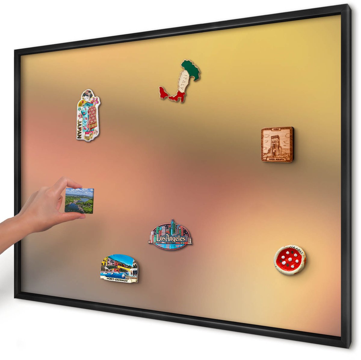 Artprintcave Geel Magneetbord mit Zwart Frame - 100x70 cm - Kleurrijke Gloed Magneetbord Voor Keuken - Abstract Magneet Bord mit Frame - Abstractie