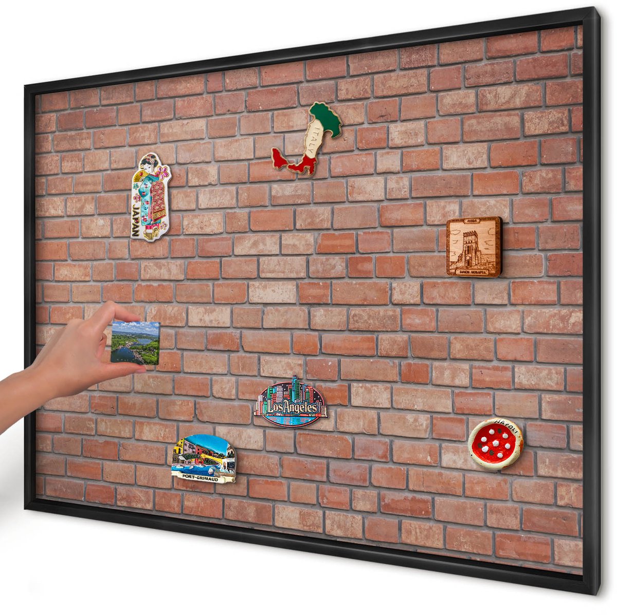 Artprintcave Bruin Magneetbord mit Zwart Frame - 100x70 cm - Bakstenen Muur Magneet Bord mit Frame - Industrieel/Loft Magneetbord Voor Foto's - Texturen