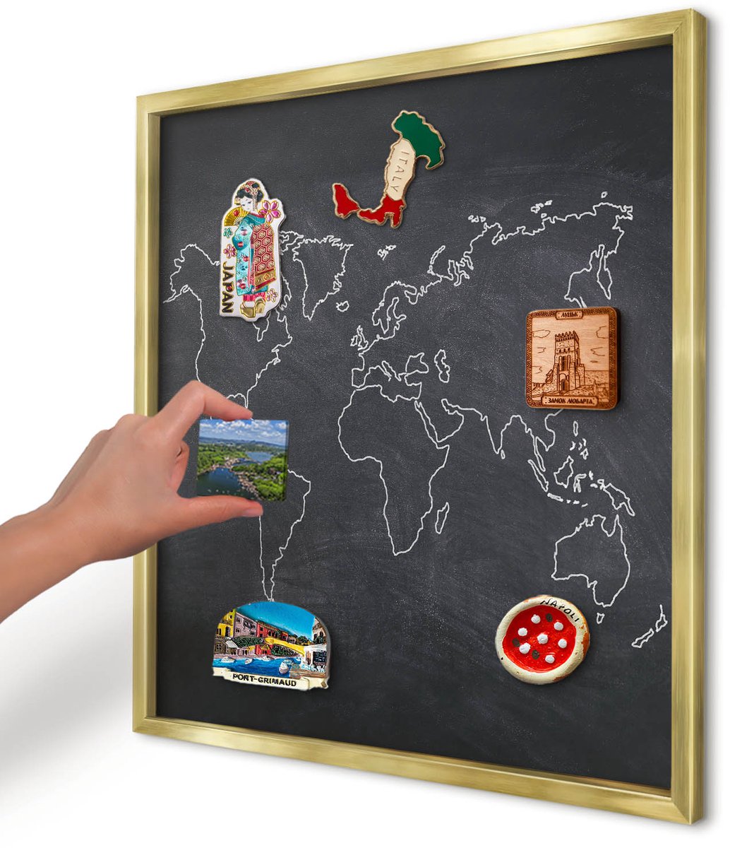 Artprintcave Zwart Magneetbord mit Gouden Frame - 50x50 cm - Krijtwereld Magnetisch Bord - Minimalist Magneetbord Voor Foto's - Kaarten