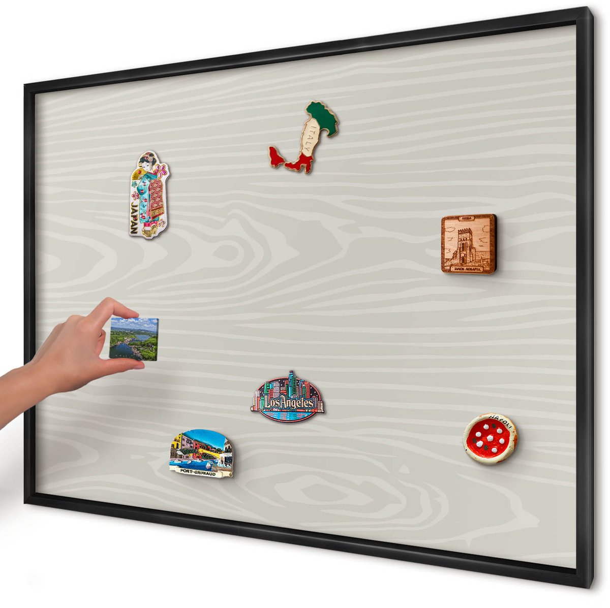 Artprintcave Grijs Magneetbord mit Zwart Frame - 100x70 cm - Houten Constructie Bord Voor Magneten - Minimalist Magnetisch Bord Voor Magneten - Texturen