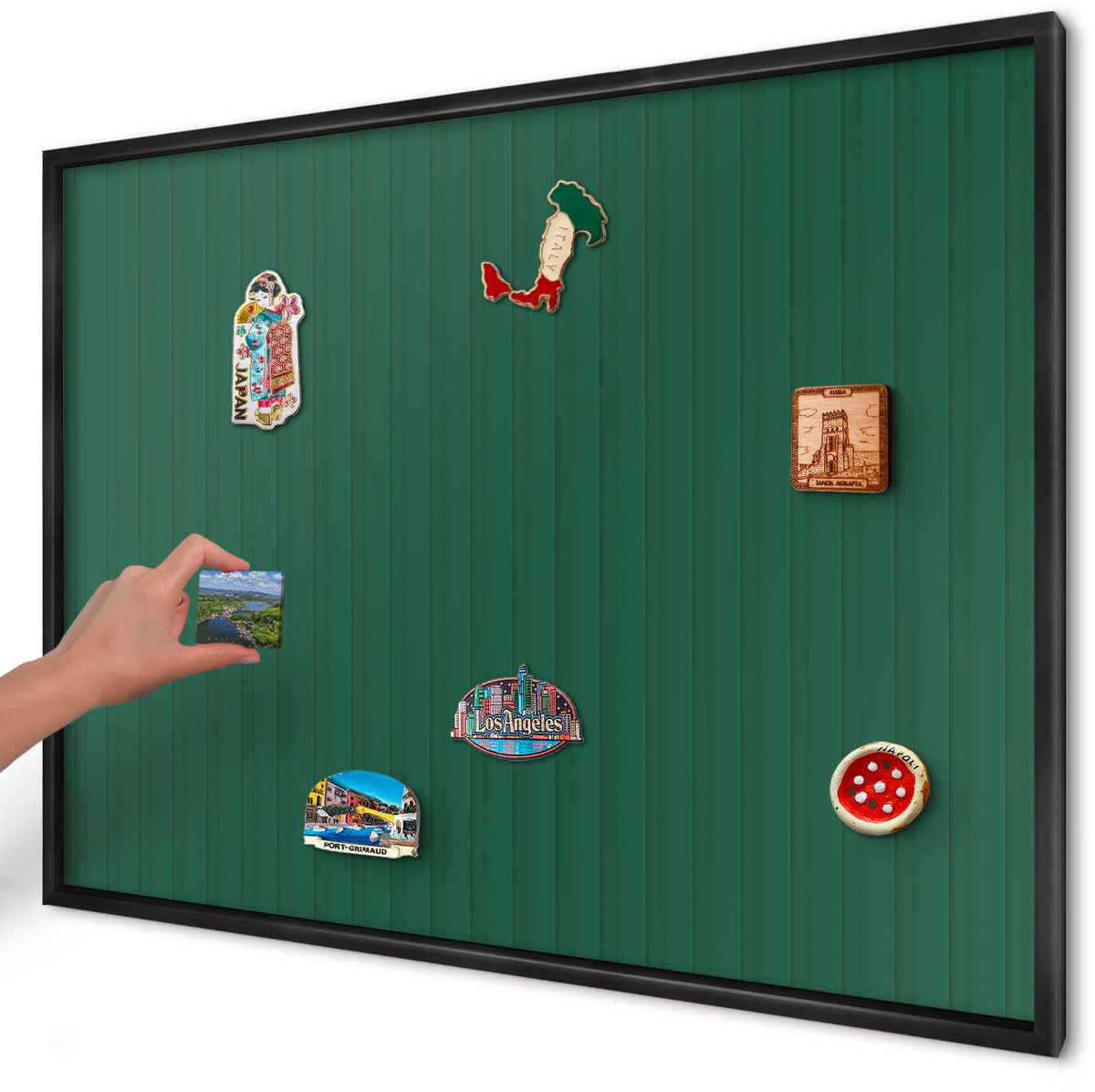 Artprintcave Groente Magneetbord mit Zwart Frame - 100x70 cm - Groene Strepen Memobord Keuken - Minimalist Magneet Bord mit Frame - Achtergronden En Patronen