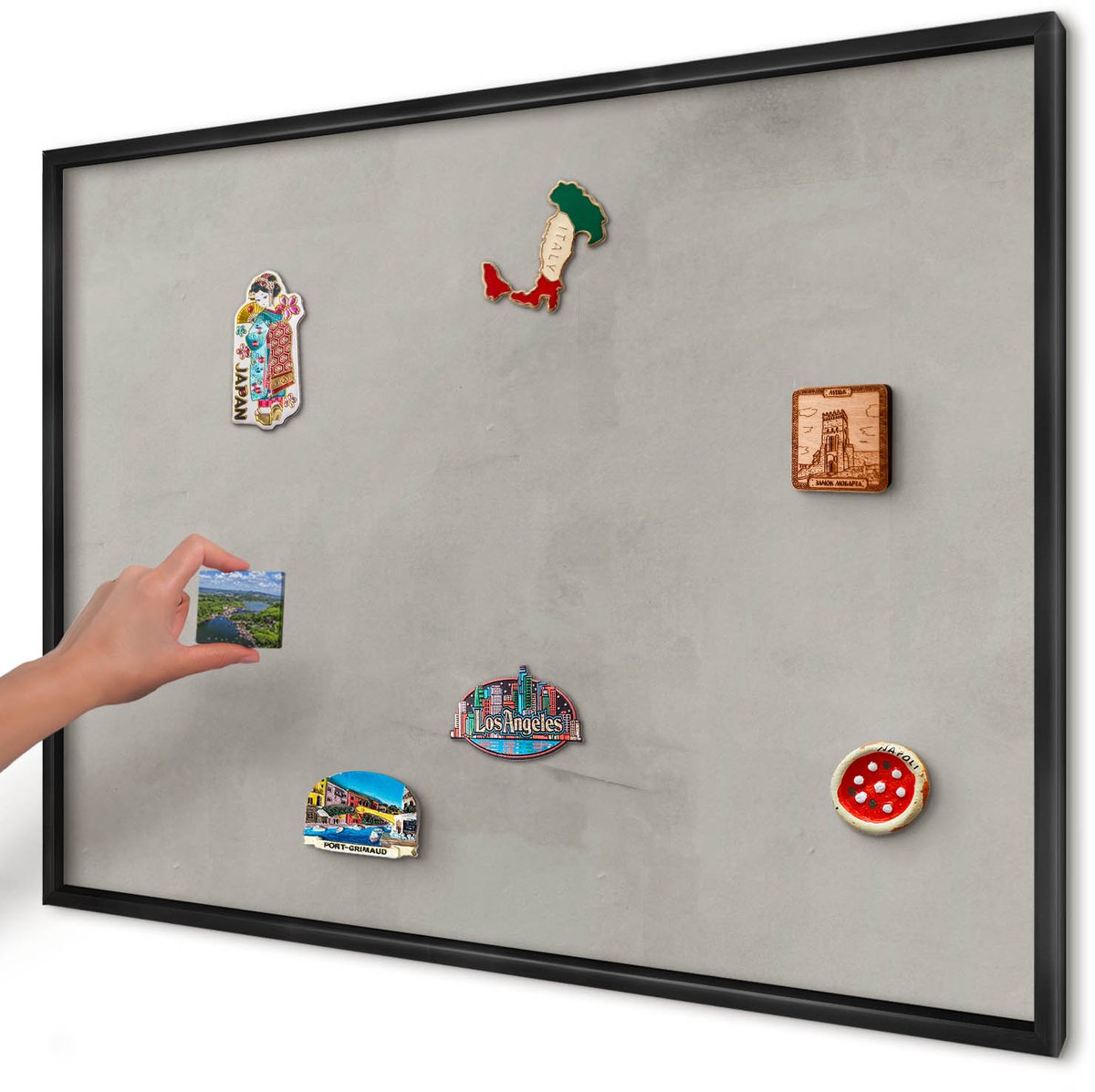 Artprintcave Grijs Magneetbord mit Zwart Frame - 100x70 cm - Grijze Achtergrond Magnetische Organizer - Minimalist Notitiebord - Achtergronden En Patronen
