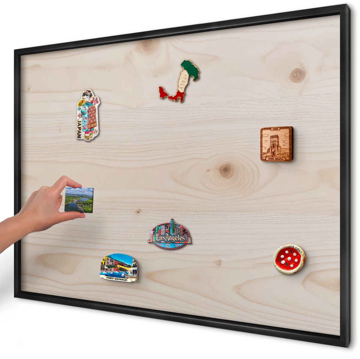 Artprintcave Beige Magneetbord mit Zwart Frame - 100x70 cm - Houten Patroon Magneetbord Voor Keuken - Minimalist Memobord Keuken - Texturen
