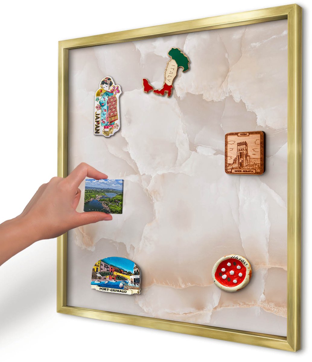 Artprintcave Beige Magneetbord mit Gouden Frame - 50x50 cm - Subtiele Golven Magnetisch Bord Voor Magneten - Modern Notitiebord - Texturen